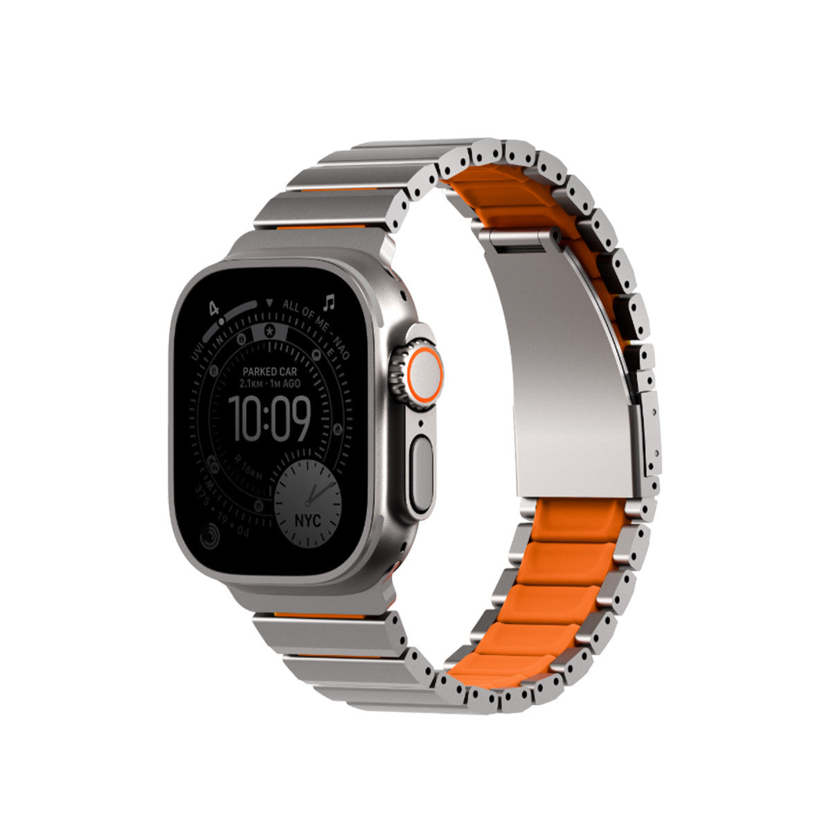 Uniq Apple Watch Ultra 49mm Strova Flex Steel Kordon - Siyah-Turuncu